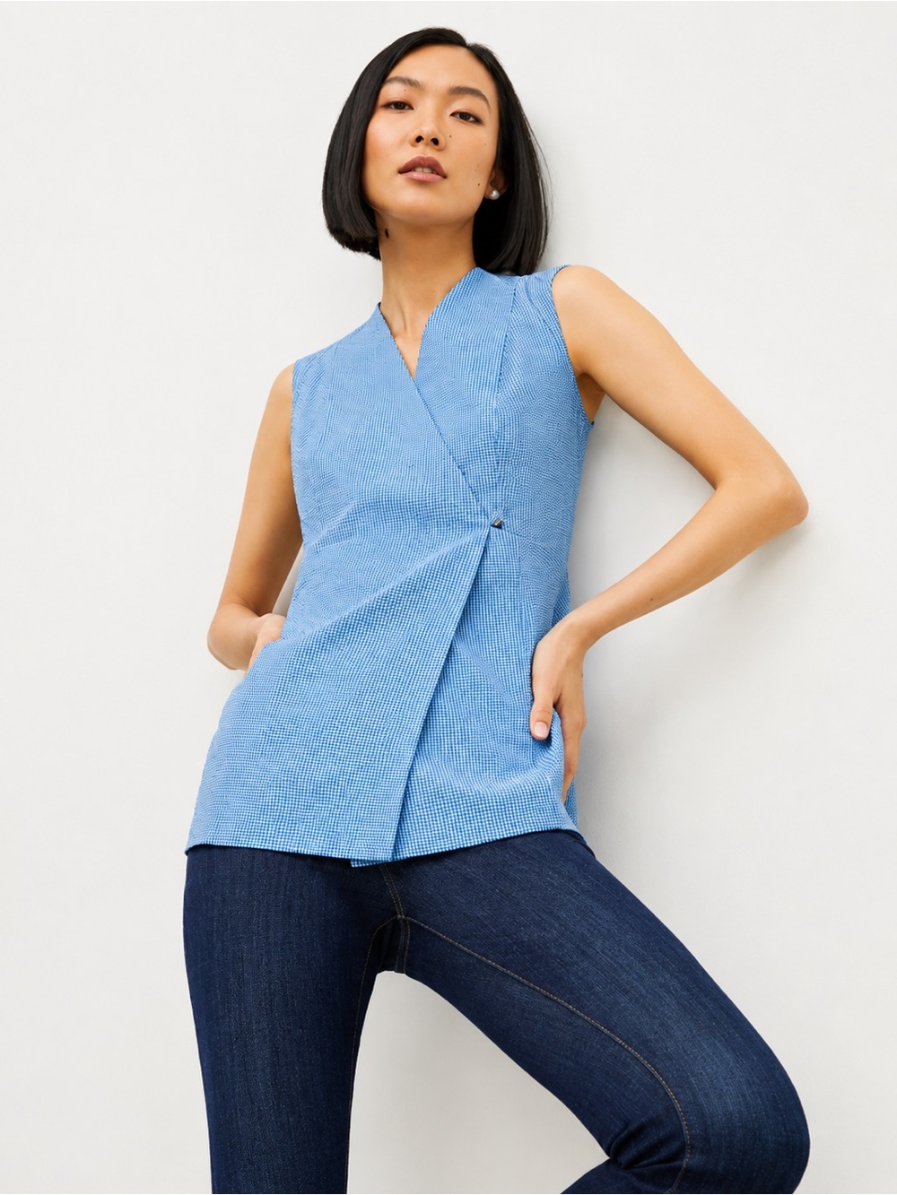 M.M. Lafleur Ellen Top Gingham Seersucker Career Work Wear Preppy Womens XS